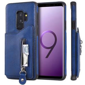 huismerk Voor Galaxy S9 plus effen kleur dubbele gesp rits schokbestendige beschermende case (blauw)