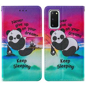 huismerk Voor Samsung Galaxy S20 Cross Texture Painting Pattern Horizontale Flip Lederen Case met Holder & Card Slots & Wallet & Lanyard(Sleeping Panda)