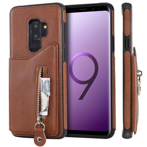 huismerk Voor Galaxy S9 plus effen kleur dubbele gesp rits schokbestendige beschermhoes (bruin)