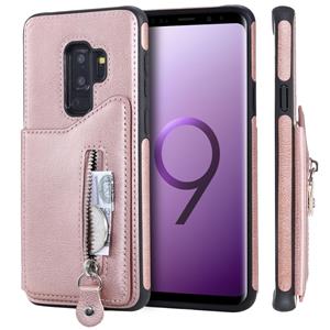 huismerk Voor Galaxy S9 plus effen kleur dubbele gesp rits schokbestendige beschermende case (Rose goud)