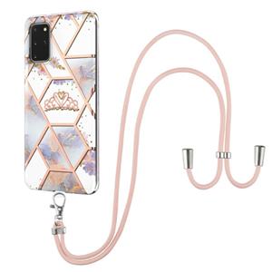 huismerk Voor Samsung Galaxy S20 + Electroplating Splicing Marble Flower Pattern TPU Shockproof Case met Lanyard (Imperial Crown)