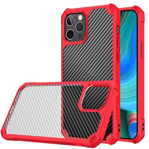 huismerk Carbon Fiber acryl schokbestendig beschermhoesje voor iPhone 13 Pro Max (rood)