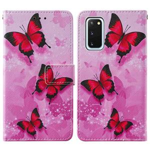 huismerk Voor Samsung Galaxy S20 Cross Texture Painting Pattern Horizontale Flip Lederen Case met Holder & Card Slots & Wallet & Lanyard(Pink Butterfly)