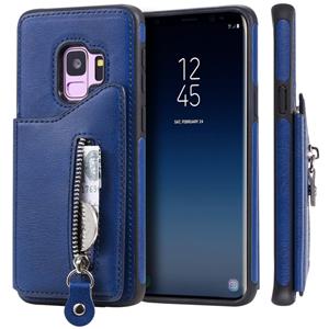 huismerk Voor Galaxy S9 effen kleur dubbele gesp rits schokbestendige beschermende case (blauw)