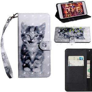 huismerk Voor iPhone 12 3D-schilderpatroon gekleurde tekening horizontale flip pu lederen hoes met houder & kaartslots & portemonnee & lanyard(cat)