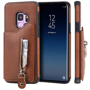 huismerk Voor Galaxy S9 effen kleur dubbele gesp rits schokbestendige beschermhoes (bruin)