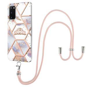 huismerk Voor Samsung Galaxy S20 Electroplating Splicing Marble Flower Pattern TPU Shockproof Case met Lanyard (Imperial Crown)