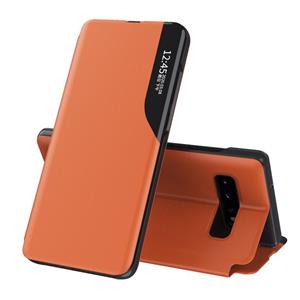 huismerk Voor Samsung Galaxy S10 Side Display Magnetic Shockproof Horizontale Flip Lederen behuizing met houder(oranje)