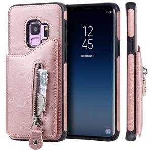 huismerk Voor Galaxy S9 effen kleur dubbele gesp rits schokbestendige beschermende case (Rose goud)