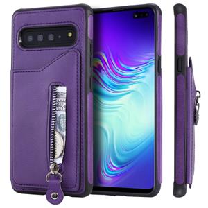 huismerk Voor Galaxy S10 5G effen kleur dubbele gesp rits schokbestendige beschermhoes (paars)