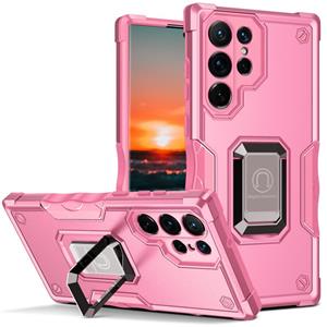 huismerk Voor Samsung Galaxy S22 Ultra 5G Ringhouder Antislip Armor Phone Case (Pink)