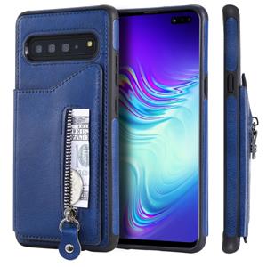 huismerk Voor Galaxy S10 5G effen kleur dubbele gesp rits schokbestendige beschermhoes (blauw)