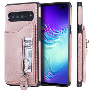 huismerk Voor Galaxy S10 5G effen kleur dubbele gesp rits schokbestendige beschermende case (Rose goud)