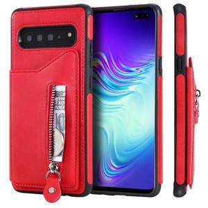 huismerk Voor Galaxy S10 5G effen kleur dubbele gesp rits schokbestendige beschermhoes (rood)