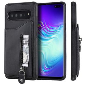 huismerk Voor Galaxy S10 5G effen kleur dubbele gesp rits schokbestendige beschermhoes (zwart)