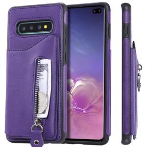 huismerk Voor Galaxy S10 plus effen kleur dubbele gesp rits schokbestendige beschermhoes (paars)