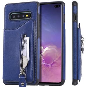 huismerk Voor Galaxy S10 plus effen kleur dubbele gesp rits schokbestendige beschermhoes (blauw)