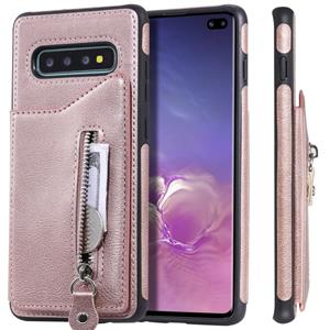 huismerk Voor Galaxy S10 plus effen kleur dubbele gesp rits schokbestendige beschermende case (Rose goud)