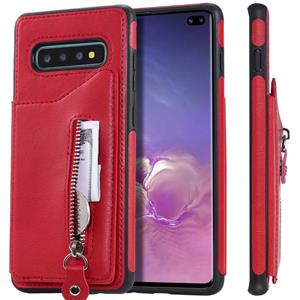 huismerk Voor Galaxy S10 plus effen kleur dubbele gesp rits schokbestendige beschermhoes (rood)