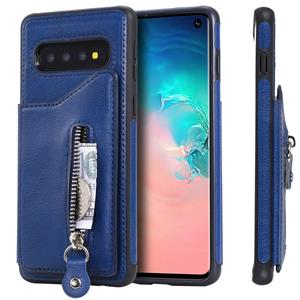 huismerk Voor Galaxy S10 effen kleur dubbele gesp rits schokbestendige beschermende case (blauw)