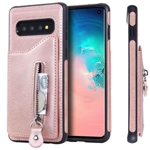 huismerk Voor Galaxy S10 effen kleur dubbele gesp rits schokbestendige beschermende case (Rose goud)