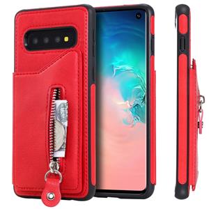 huismerk Voor Galaxy S10 effen kleur dubbele gesp rits schokbestendige beschermhoes (rood)