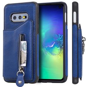 huismerk Voor Galaxy S10e effen kleur dubbele gesp rits schokbestendige beschermende case (blauw)