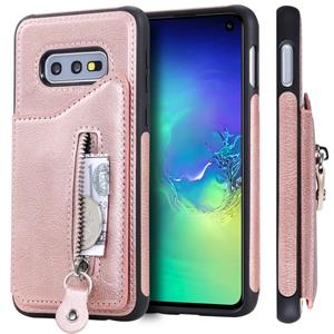 huismerk Voor Galaxy S10e effen kleur dubbele gesp rits schokbestendige beschermende case (Rose goud)