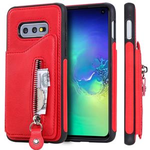 huismerk Voor Galaxy S10e effen kleur dubbele gesp rits schokbestendige beschermende case (rood)