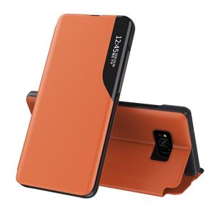 huismerk Voor Samsung Galaxy S8 Side Display Magnetic Shockproof Horizontale Flip Lederen behuizing met houder(Oranje)