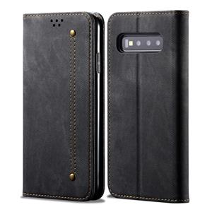 huismerk Voor Galaxy S10 Denim Texture Casual Style Horizontal Flip Leather Case met Holder & Card Slots & Wallet(Black)