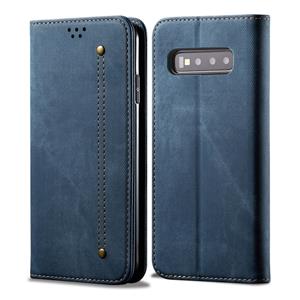 huismerk Voor Galaxy S10 Denim Texture Casual Style Horizontal Flip Leather Case met Holder & Card Slots & Wallet(Blue)