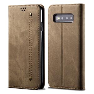 huismerk Voor Galaxy S10 Denim Texture Casual Style Horizontal Flip Leather Case met Holder & Card Slots & Wallet(Khaki)