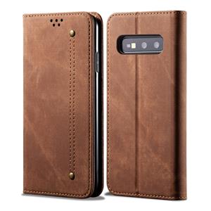 huismerk Voor Galaxy S10e Denim Texture Casual Style Horizontal Flip Leather Case met Holder & Card Slots & Wallet(Brown)