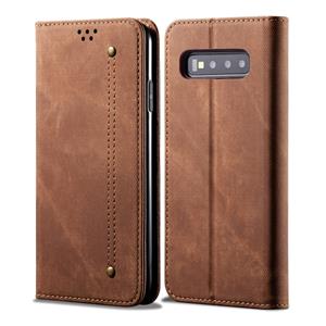 huismerk Voor Galaxy S10+ Denim Texture Casual Style Horizontal Flip Leather Case met Holder & Card Slots & Wallet(Brown)