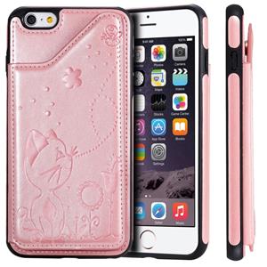 huismerk Voor iPhone 6 plus Kat Bee reliëf patroon schokbestendige beschermende case met kaartsleuven & fotolijstjes (Rose goud)