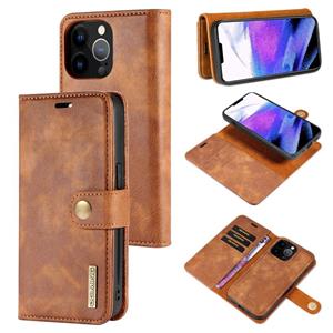 DG.ming Crazy Horse Texture Flip Afneembaar Magnetisch Leerkast Met Houder & Kaart Slots & Portemonnee voor iPhone 13 Pro (Brown)