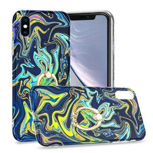 huismerk Laser Glitter Watercolor Pattern Shockproof Protective Case with Ring Holder For iPhone XS / X(FD4)