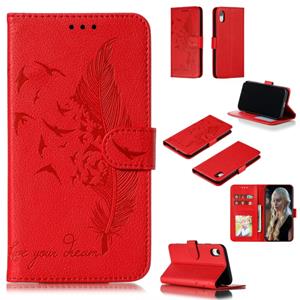 huismerk Feather patroon Litchi textuur horizontale Flip lederen draagtas met portemonnee & houder & kaartsleuven voor iPhone XR (rood)