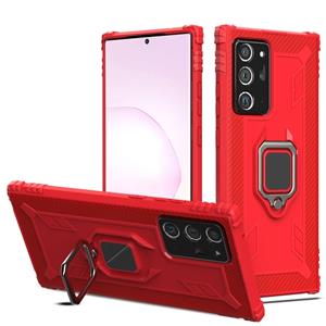 huismerk Voor Samsung Galaxy Note20 Ultra Carbon Fiber Beschermhoes met 360 graden roterende ringhouder(Rood)