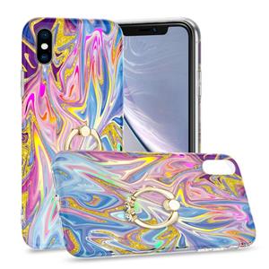 huismerk Laser Glitter Watercolor Pattern Shockproof Protective Case with Ring Holder For iPhone XS Max(FD1)