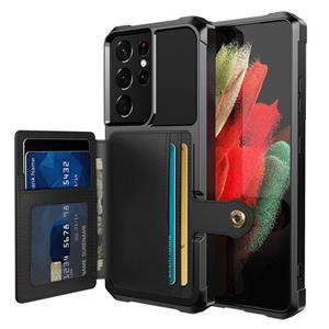 huismerk Voor Samsung Galaxy S21 Ultra 5G Magnetische Portemonnee Kaarttas Lederen Telefoonhoes (Zwart)