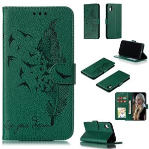 huismerk Feather patroon Litchi textuur horizontale Flip lederen draagtas met portemonnee & houder & kaartsleuven voor iPhone XR (groen)