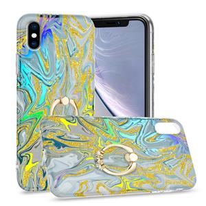 huismerk Laser Glitter Watercolor Pattern Shockproof Protective Case with Ring Holder For iPhone XS Max(FD2)