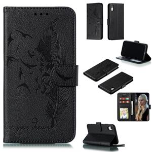 huismerk Feather patroon Litchi textuur horizontale Flip lederen draagtas met portemonnee & houder & kaartsleuven voor iPhone XR (zwart)