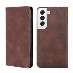 huismerk Voor Samaung Galaxy S22 5G Skin Feel Magnetic Horizontal Flip Lederen Case met Houder & Card Slots (Dark Brown)