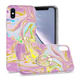 huismerk Laser Glitter Watercolor Pattern Shockproof Protective Case with Ring Holder For iPhone XS Max(FD5)