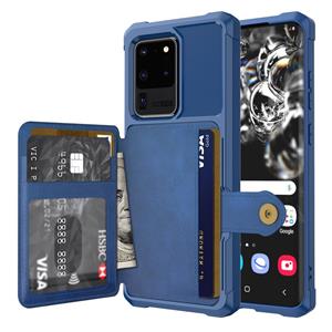 huismerk Voor Samsung Galaxy S20 Magnetische Portemonnee Kaarttas Lederen Telefoonhoes (Navy Blue)