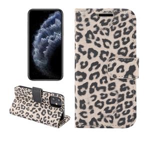 huismerk Voor iPhone 12 Leopard Print Pattern Horizontale Flip Lederen Case met kaartsleuf en houder(Grijs)