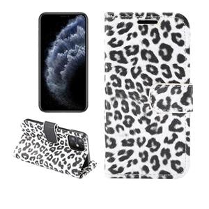 huismerk Voor iPhone 12 Leopard Print Patroon Horizontale Flip Lederen Case met kaartsleuf en houder (wit)